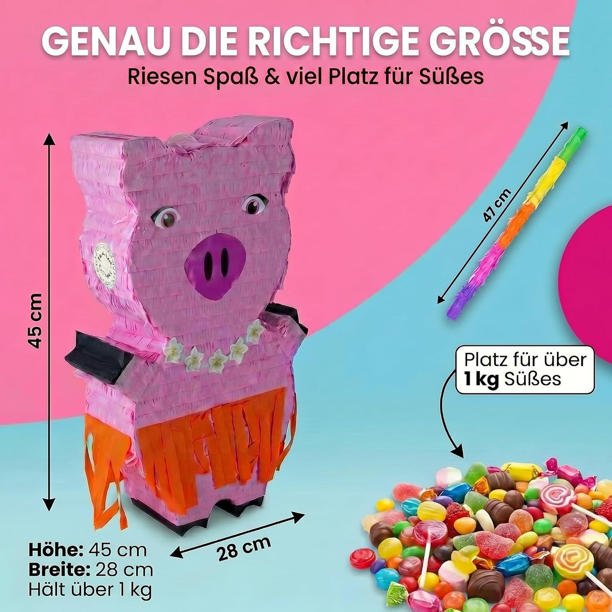 Pinata Schwein zum Befüllen - Inkl. Stick & Augenmaske - Party-Deko