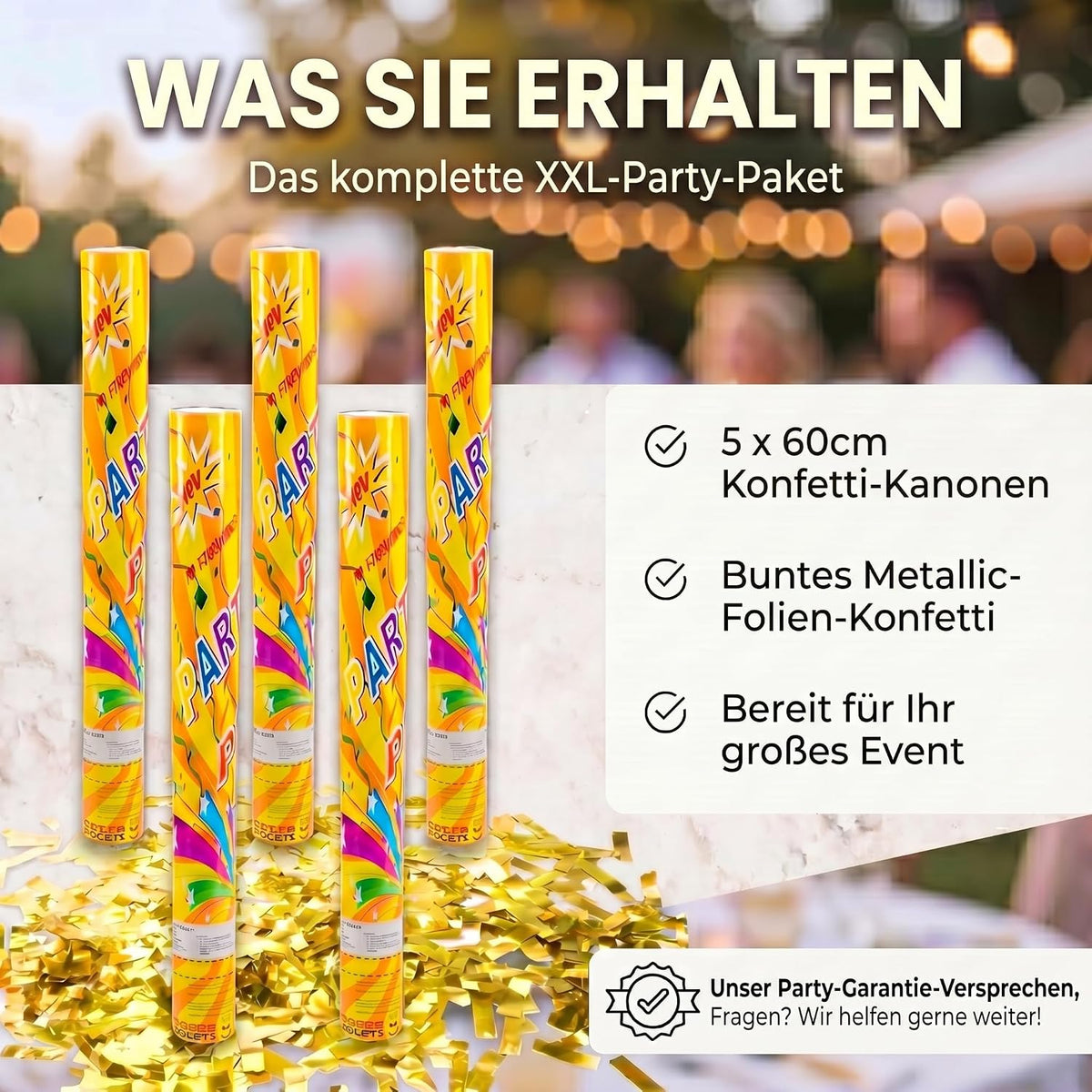 Konfettikanone XXL 60cm Gold Metallic - Party-Shooter für Events #Anzahl_5