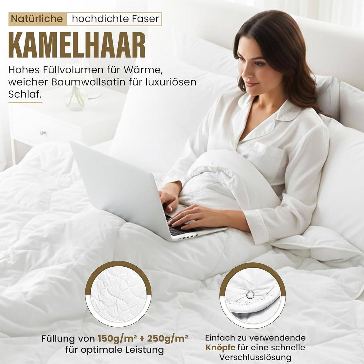 Kamelhaar-Decke Bettdecke 4-Jahreszeiten 135x200cm - Atmungsaktiv