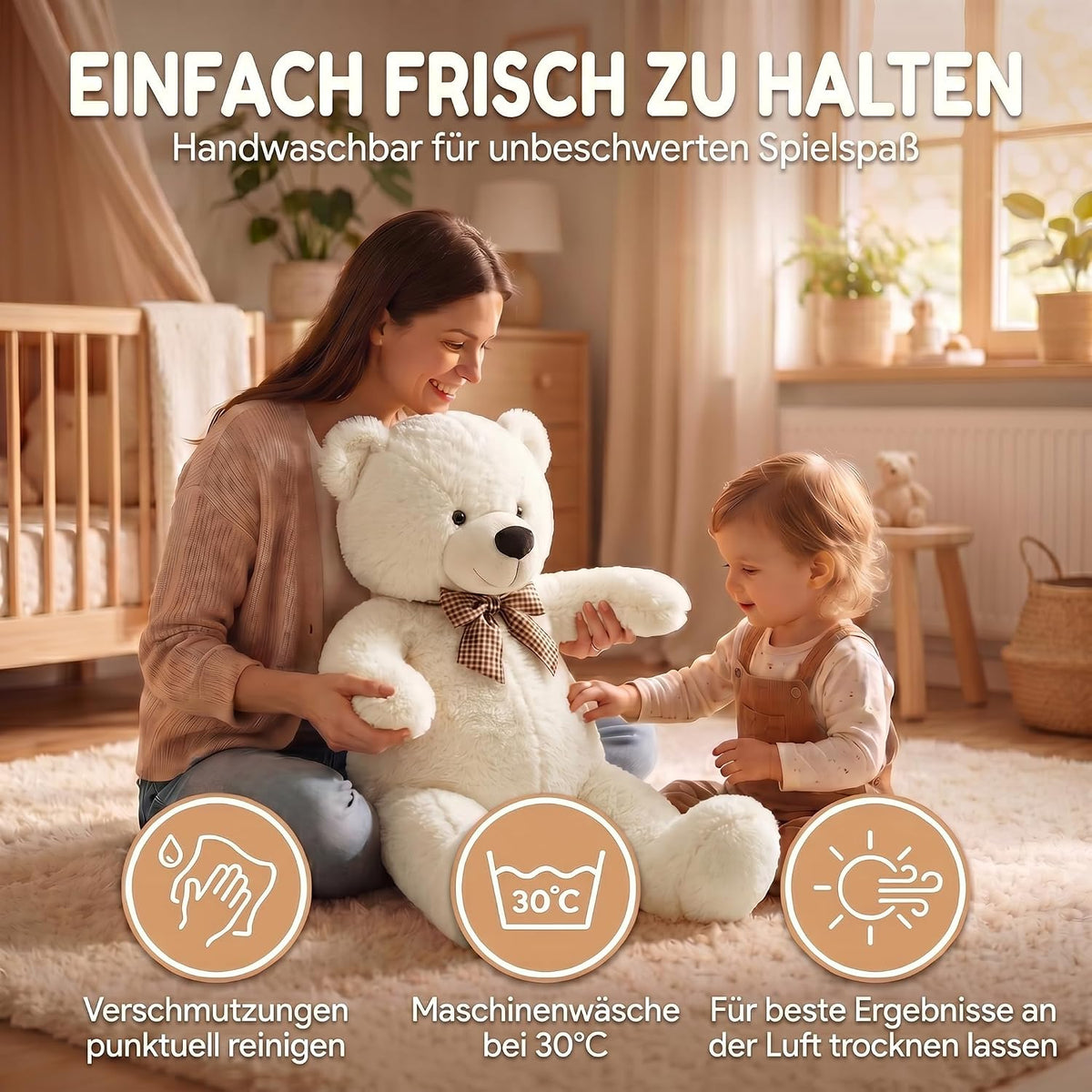 Riesen Teddybär 120 cm XXL – Kuscheliger Plüschbär Hellbraun #Farbe_Weiß