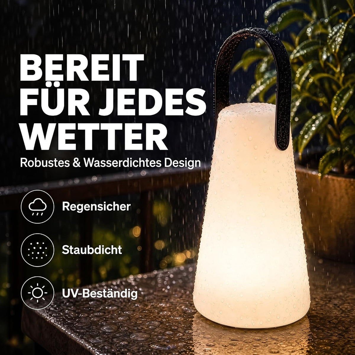 LED Outdoor Lampe mit Akku - Wasserfeste Tisch- & Hängeleuchte #Variante_Lampe mit Aufhänger