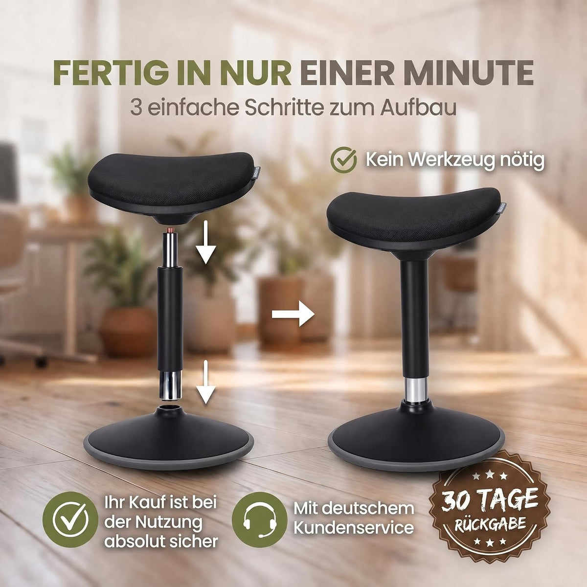 Ergonomischer Stehhocker 35-45cm - Höhenverstellbare Stehhilfe #Farbe_Schwarz