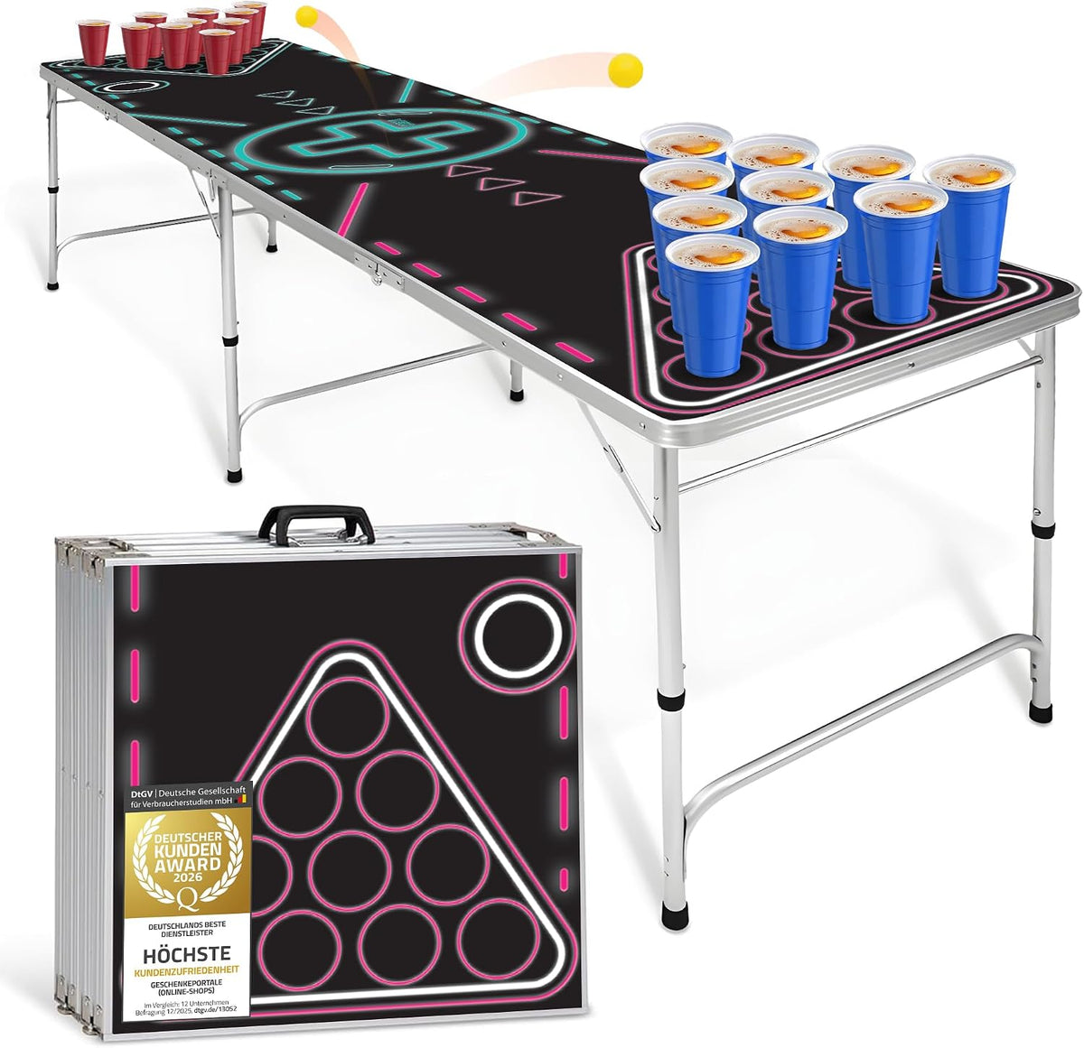 Klappbarer Beer Pong Tisch - Höhenverstellbar & Wasserabweisend #Farbe_Neon