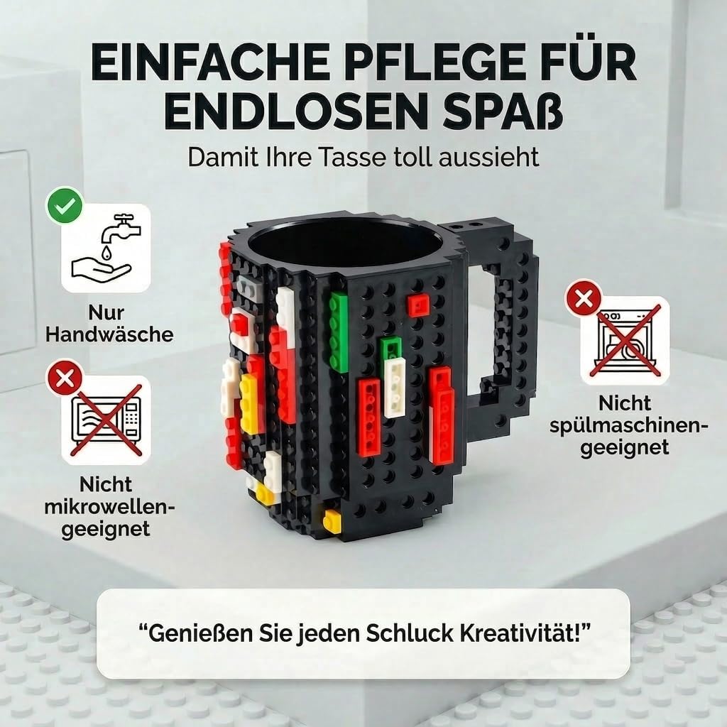 Brick Mug - Bausteine-Kaffeetasse 350ml - Kompatibler DIY Becher #Farbe_Schwarz