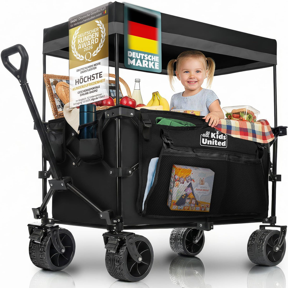 Faltbarer Bollerwagen - Strand-Buggy mit XXL Rädern & Bremse #Farbe_Schwarz