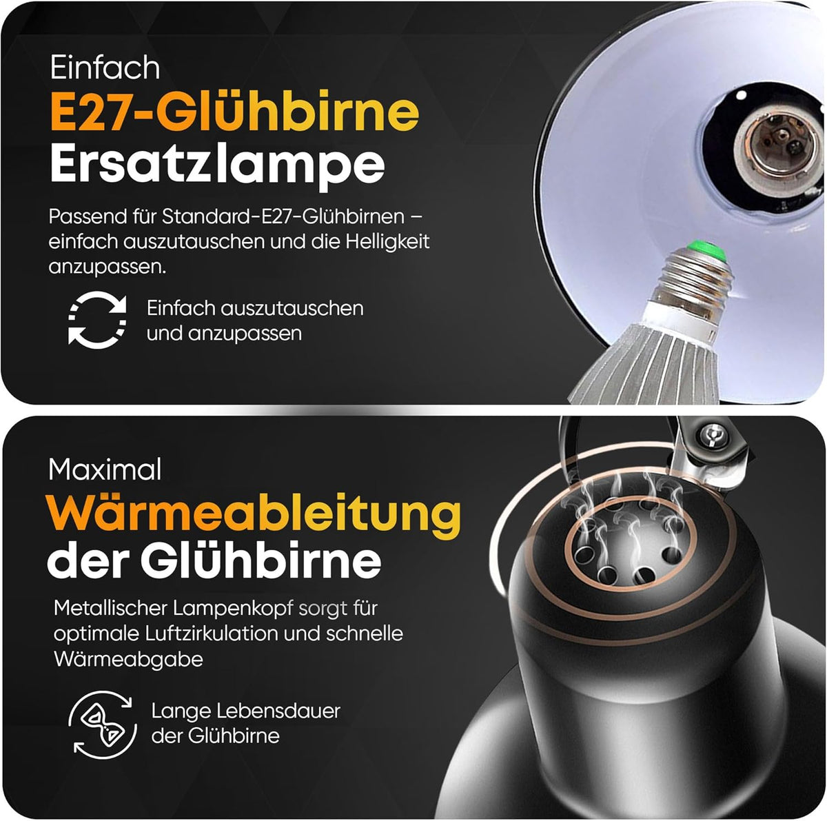 Retro Schreibtischlampe - Vintage Arbeitslampe mit Gelenk-Arm & LED #Farbe_Schwarz