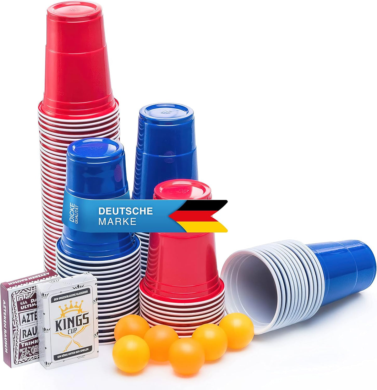 Trinkspiel Set mit 100 Partybechern & Kartenspiel für Beer Pong