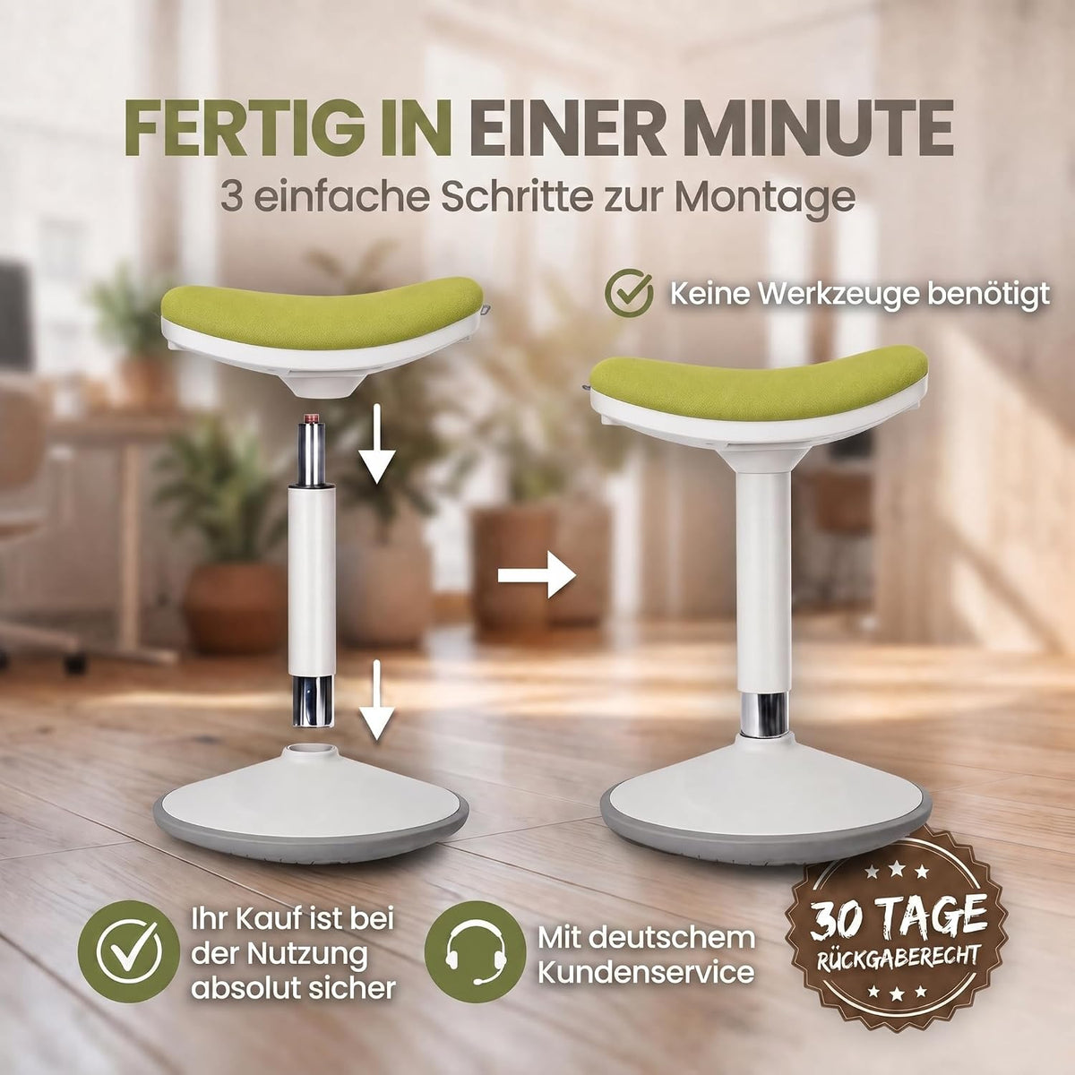 Ergonomischer Stehhocker 35-45cm - Höhenverstellbare Stehhilfe #Farbe_Grün