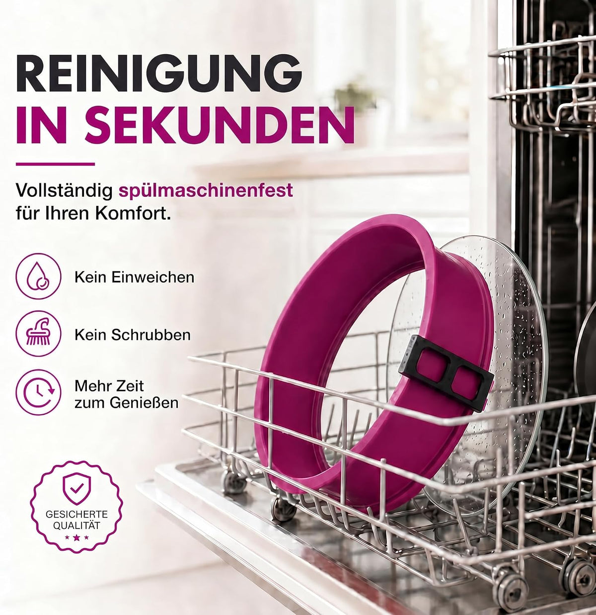Silikon-Springform 23cm mit Glasboden – Auslaufsicher & Antihaft #Farbe_Violett