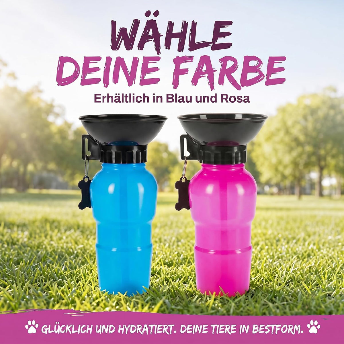 Hunde-Trinkflasche 600ml mit Napf – Auslaufsicher für Unterwegs #Farbe_Rot