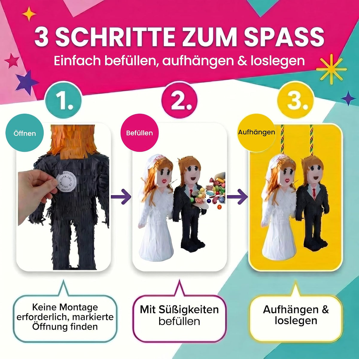 Piñata Brautpaar – Robuste Hochzeits-Dekoration mit großer Öffnung