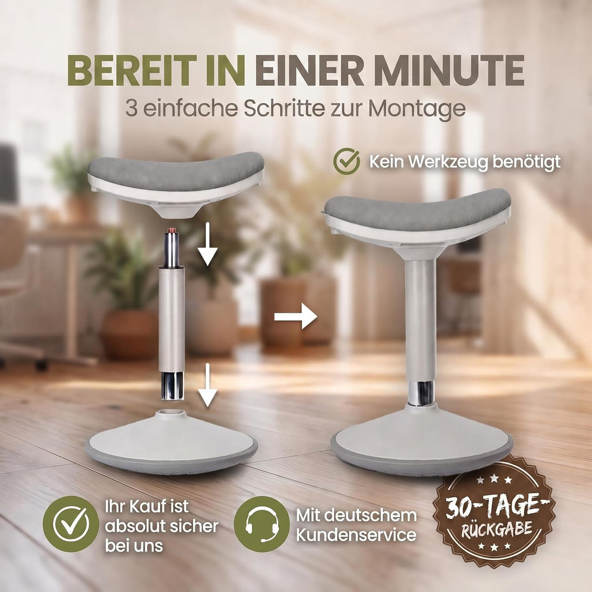 Ergonomischer Stehhocker 35-45cm - Höhenverstellbare Stehhilfe #Farbe_Hellgrau