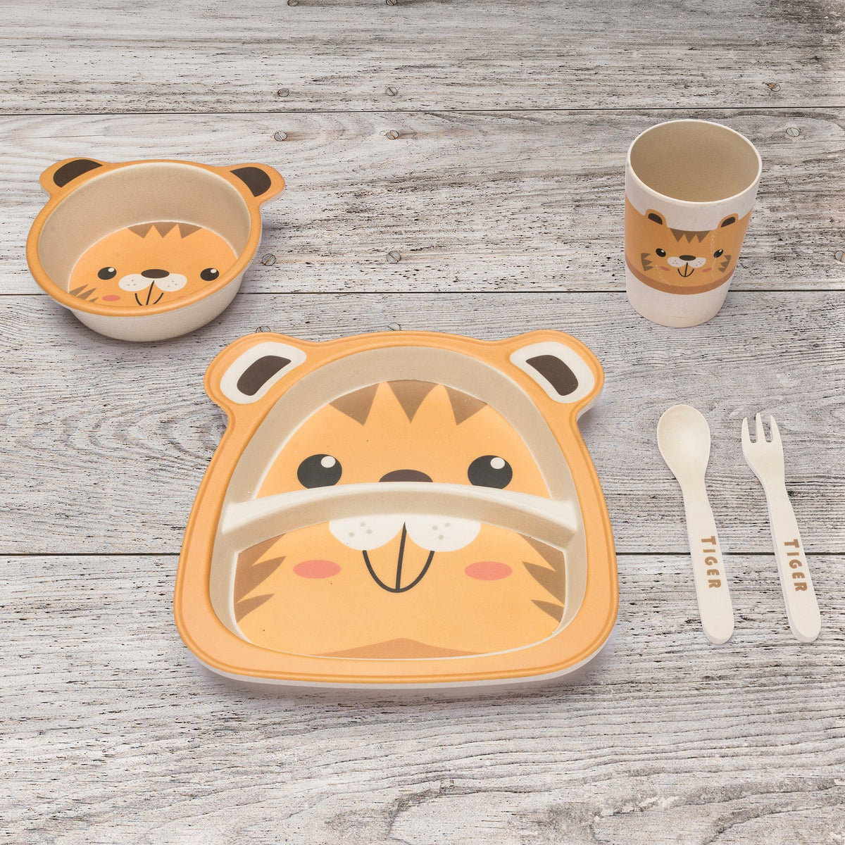 Rutschfestes 5-teiliges Kindergeschirr-Set - BPA-frei & Nachhaltig #Variante_Tiger