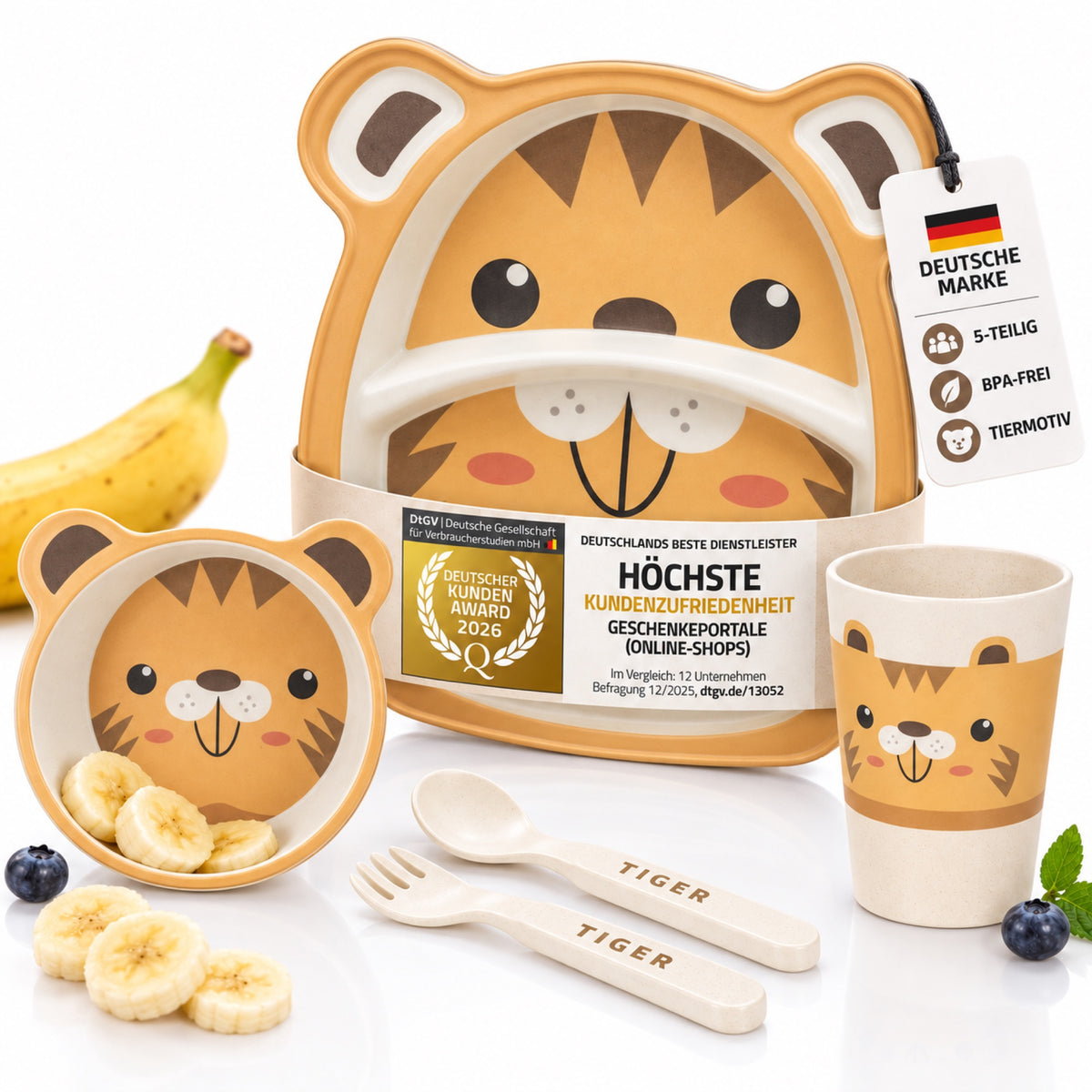 Rutschfestes 5-teiliges Kindergeschirr-Set - BPA-frei & Nachhaltig #Variante_Tiger