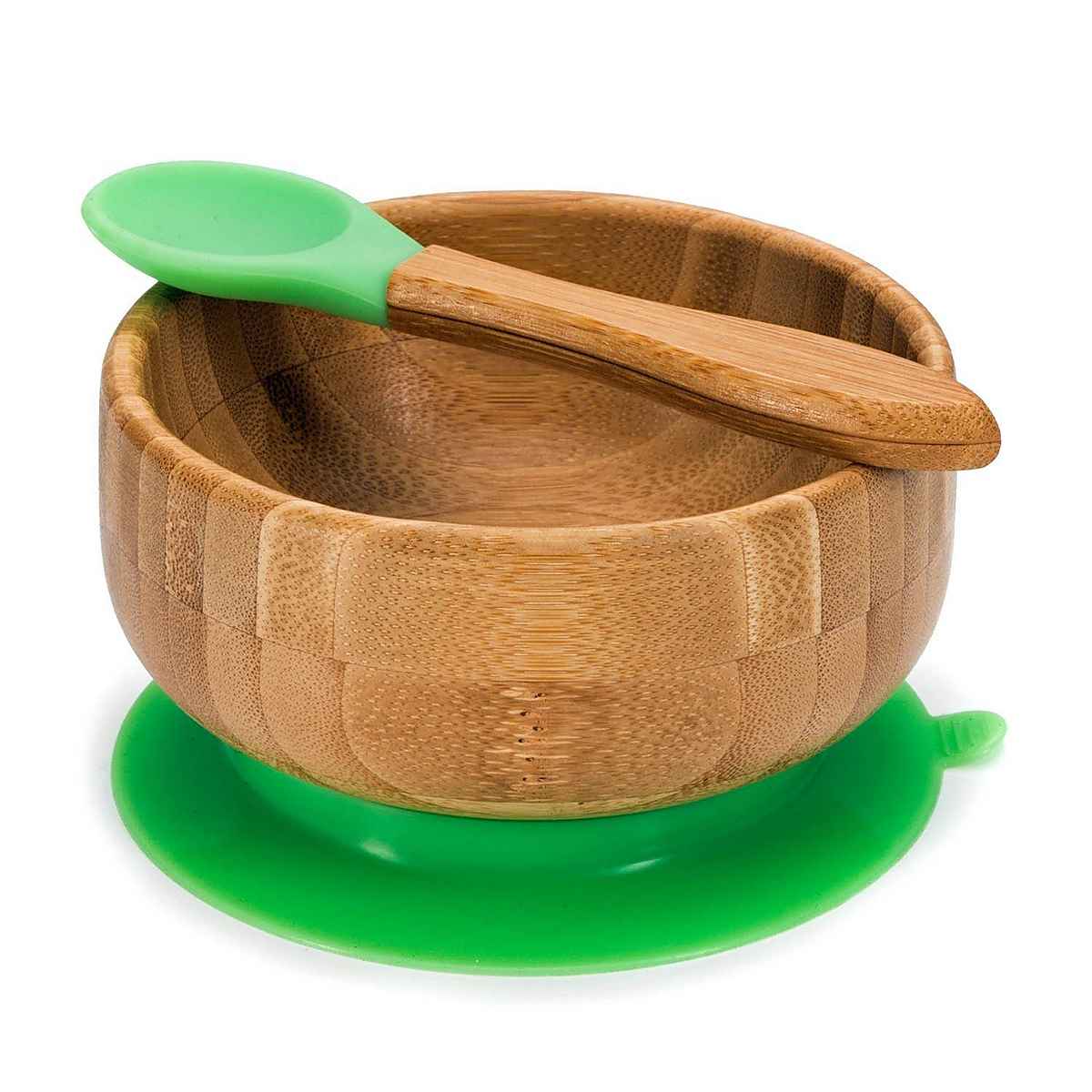 Bambus Baby-Schüssel mit Saugnapf - Rutschfester & BPA-freier Teller – Hauptbild #Farbe_Grün