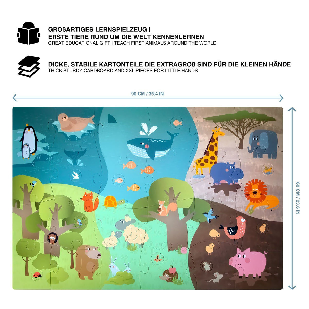 Tierpuzzle, Kinderpuzzle – Tiere entdecken, XXL 90×60 cm, 33 Teile, ab 2 J. – Default Title – SKU 99440202 – PT02