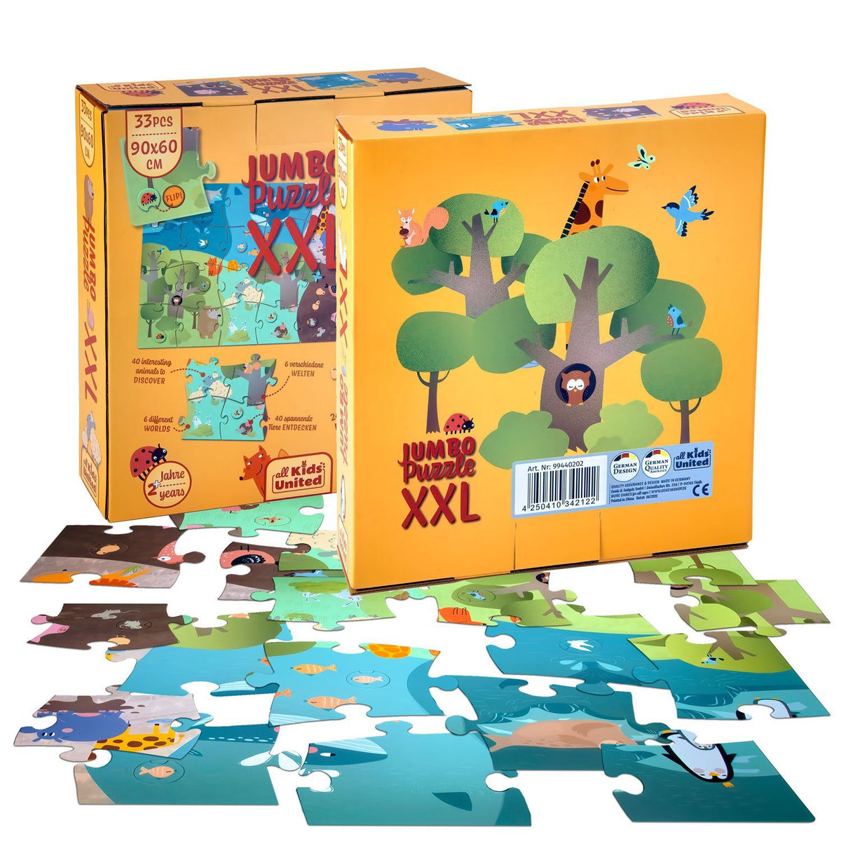 Tierpuzzle, Kinderpuzzle – Tiere entdecken, XXL 90×60 cm, 33 Teile, ab 2 J. – Default Title – SKU 99440202 – PT08
