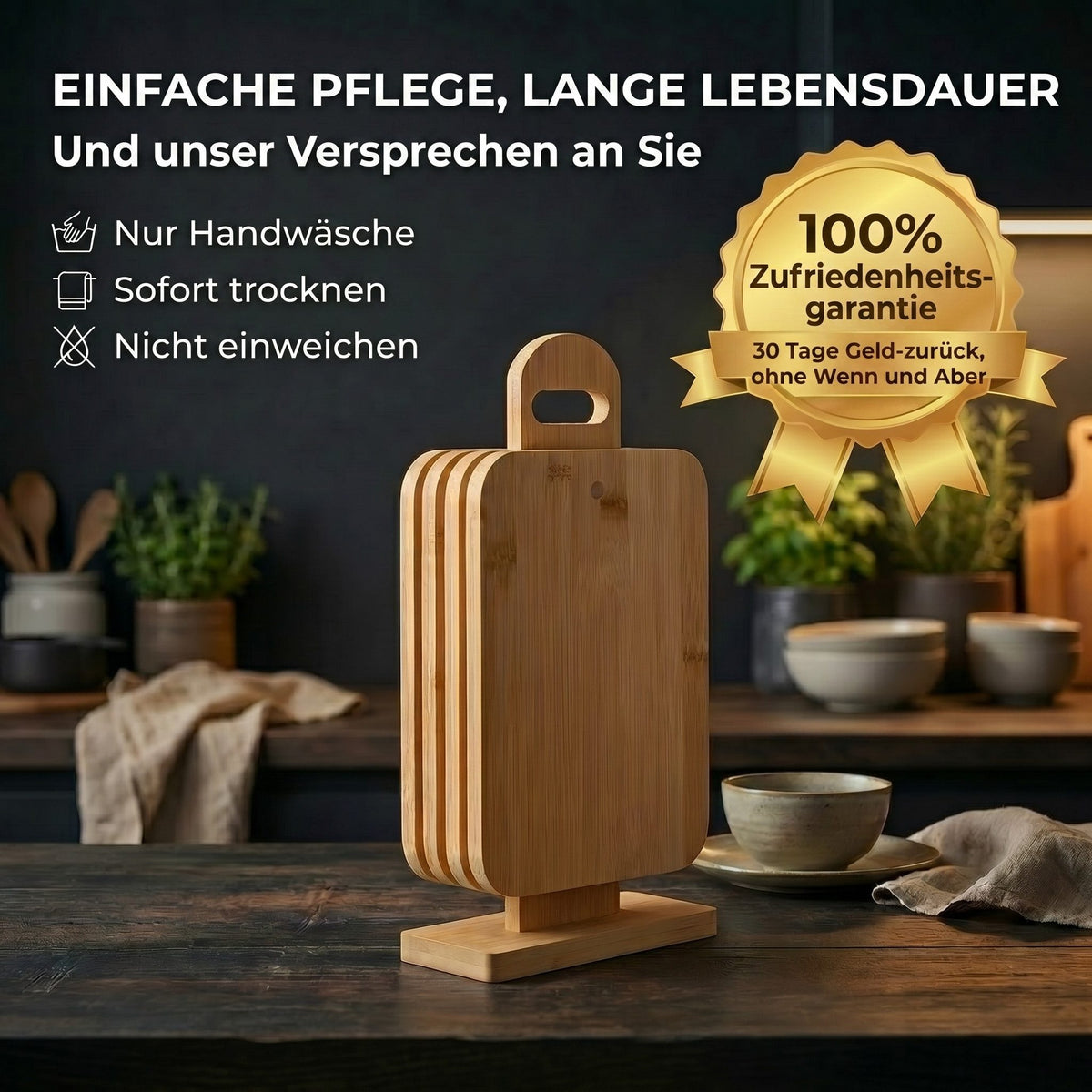 Bambus-Frühstücksbrettchen 6er Set mit Ständer – Klingenschonend – PT05