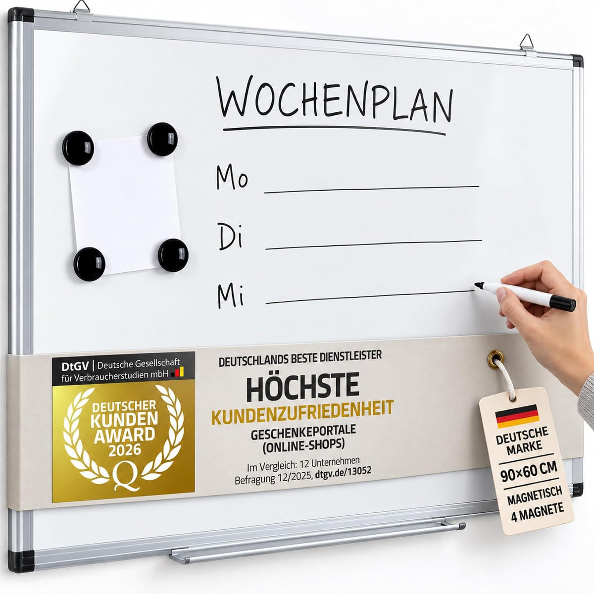 Magnetisches Whiteboard 90x60 cm mit Alurahmen & Ablage #Variante_Deluxe
