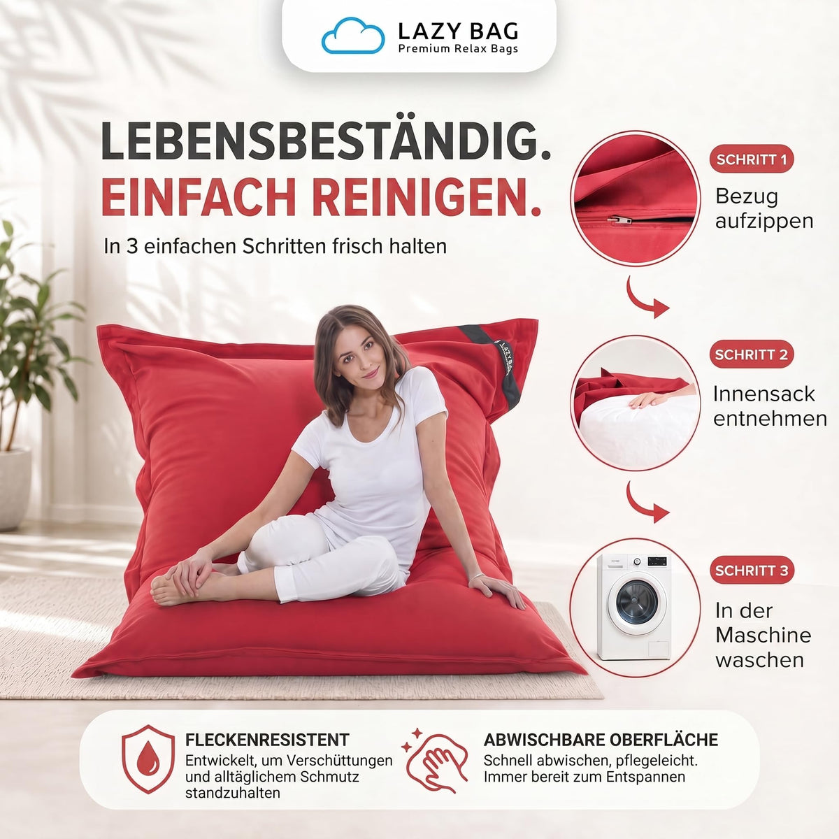 LazyBag XXL Sitzsack 180x140 cm aus Baumwolle – Rot – PT05 #Variante_Rot